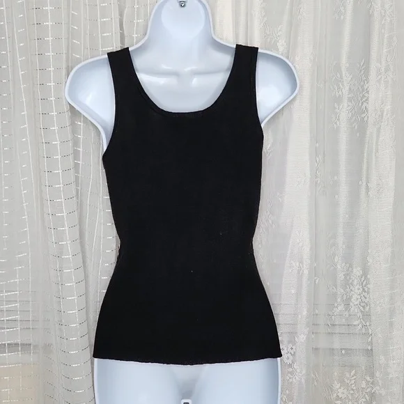 Black Y2K Sequined Scoop Neck Sleeveless Tank Top SzL - Picture 3 of 7